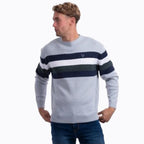 JJ Willis Acrylic Crew Neck Stripe Jumper (Size L) - Light Grey