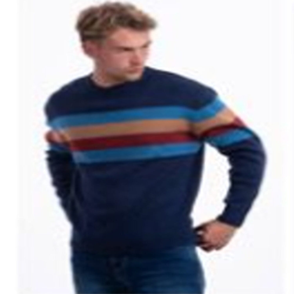 JJ Willis Acrylic Crew Neck Stripe Jumper (Size L) - Navy