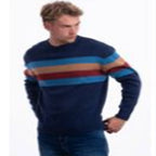 JJ Willis Acrylic Crew Neck Stripe Jumper (Size L) - Navy
