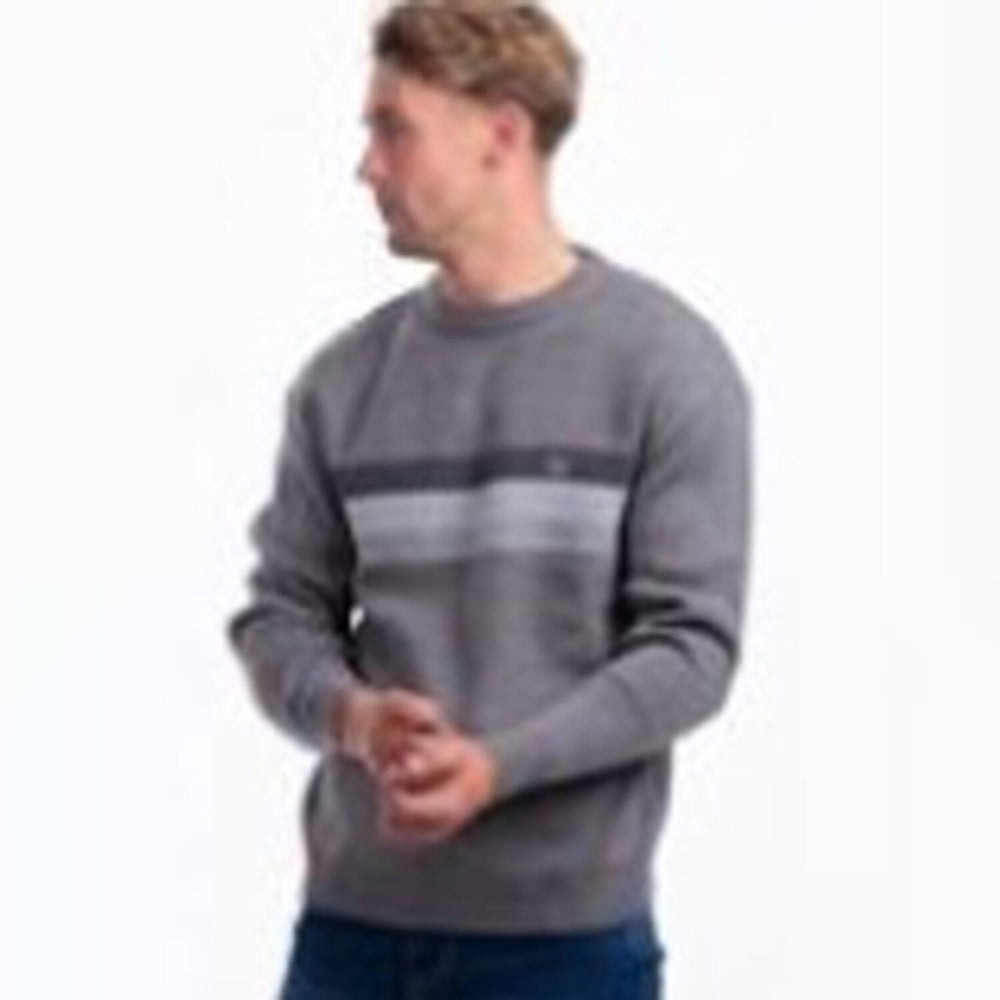 JJ Willis Acrylic Crew Neck Stripe Jumper (Size XL) - Charcoal Grey