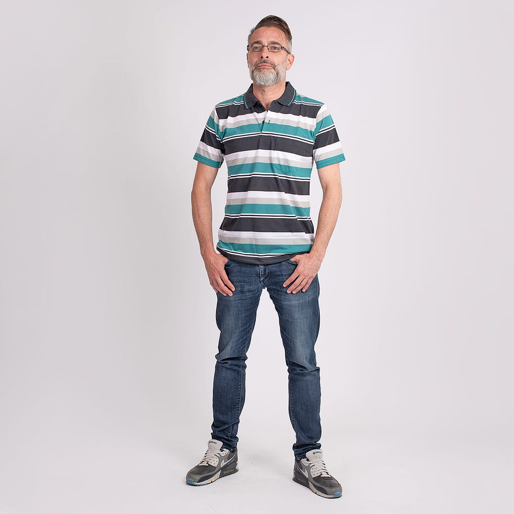 JJ Willis Block Stripe Polo Shirt (Size M) - White