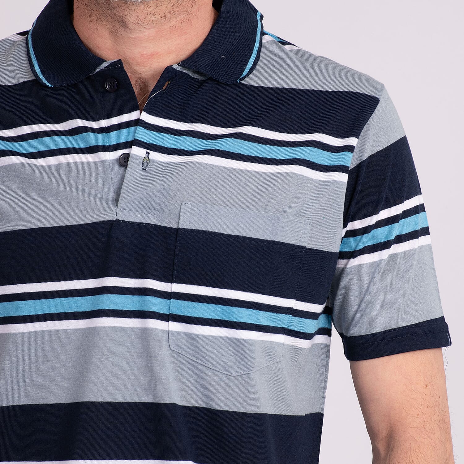 JJ Willis Block Stripe Polo Shirt (Size XL) - Grey