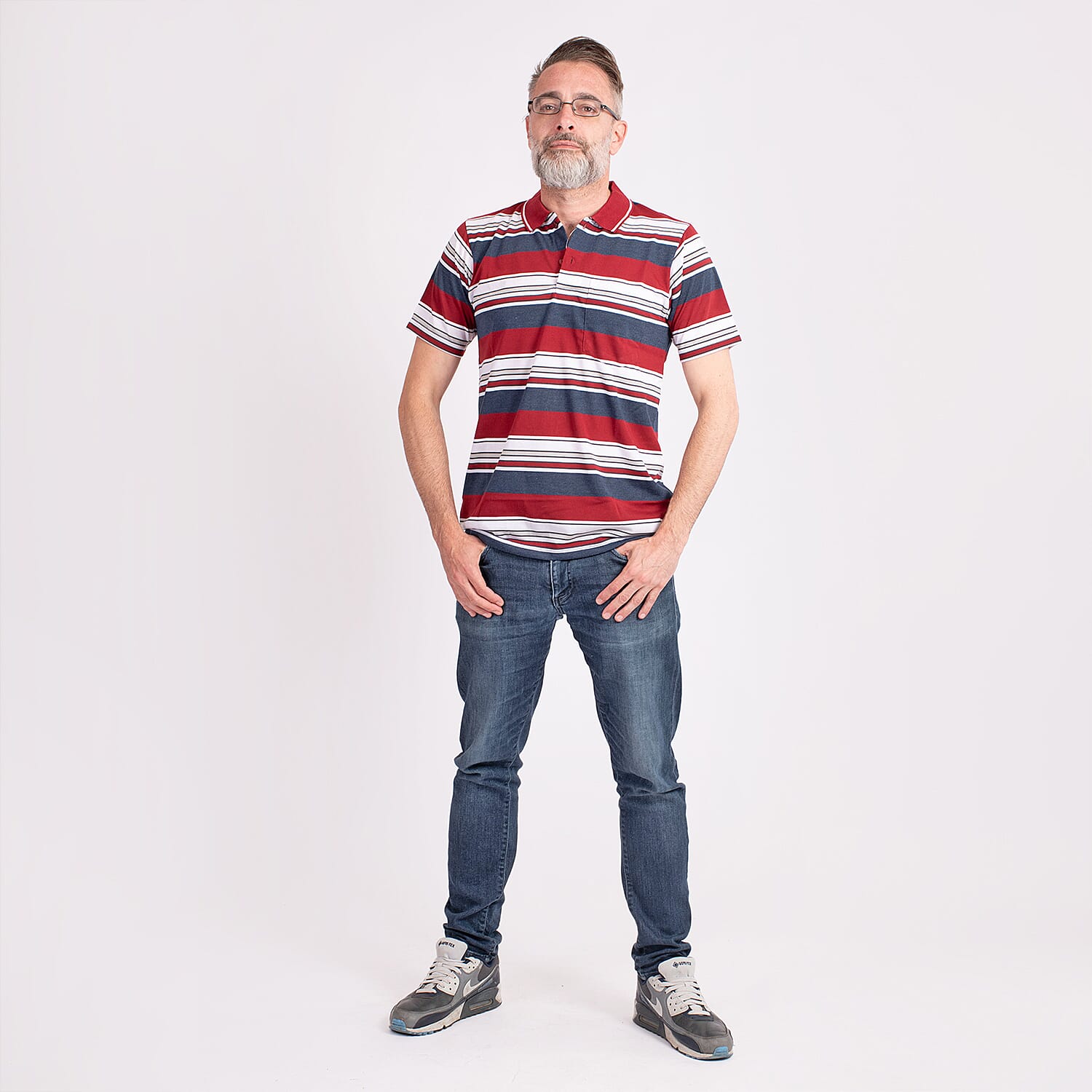 JJ Willis Block Stripe Polo Shirt (Size XL) - Wine