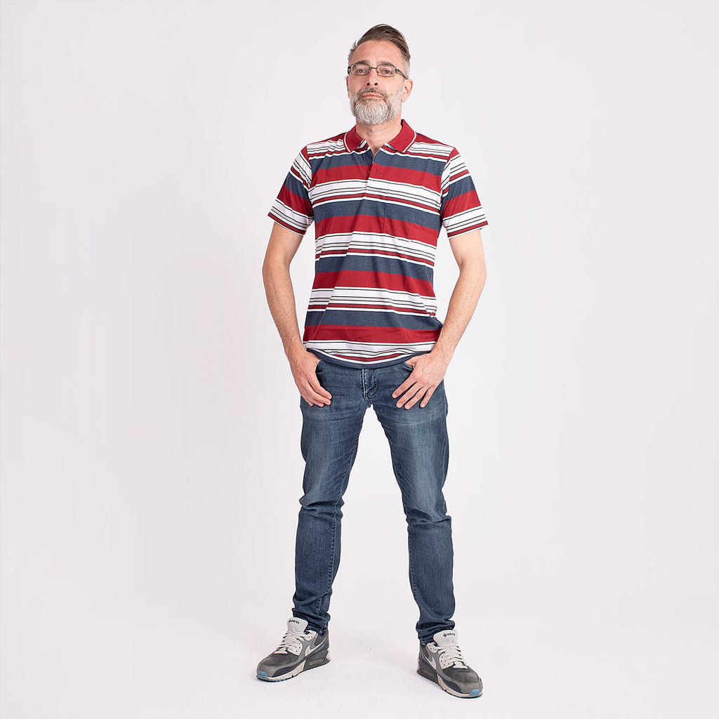 JJ Willis Block Stripe Polo Shirt (Size XXL) - Wine