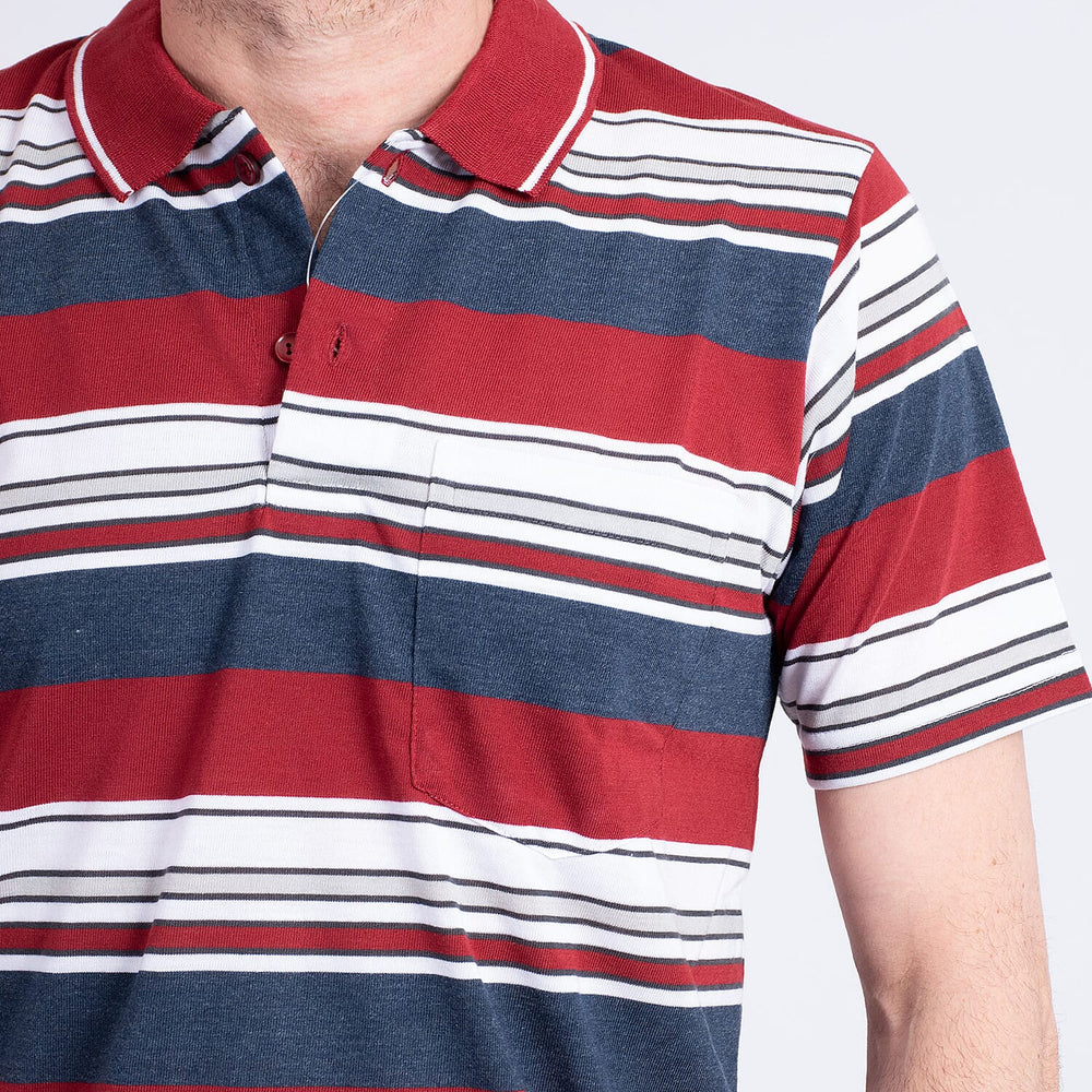 JJ Willis Block Stripe Polo Shirt (Size XXL) - Wine