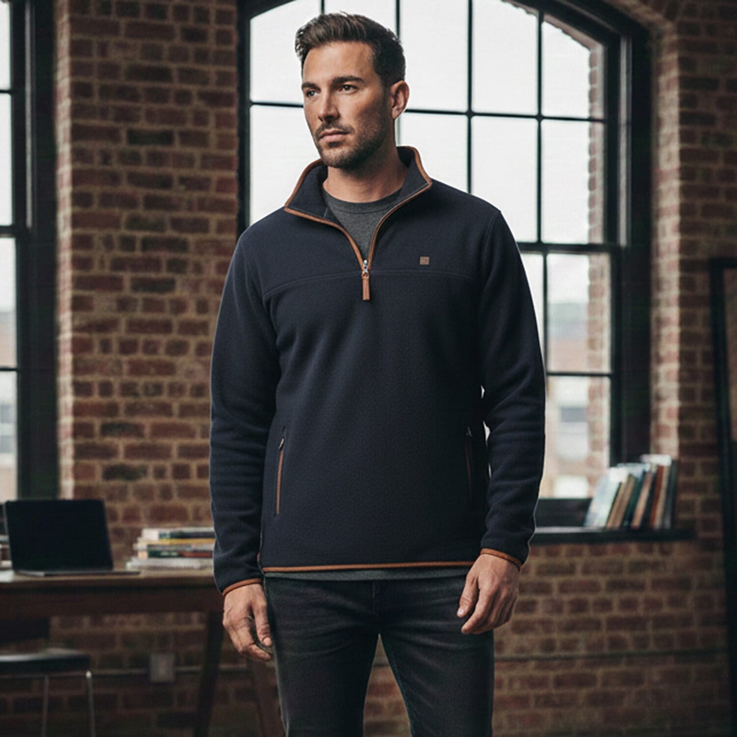 JJ Willis Quarter Zip Fleece Jacket With Contrast Tipping (Size L) - Navy