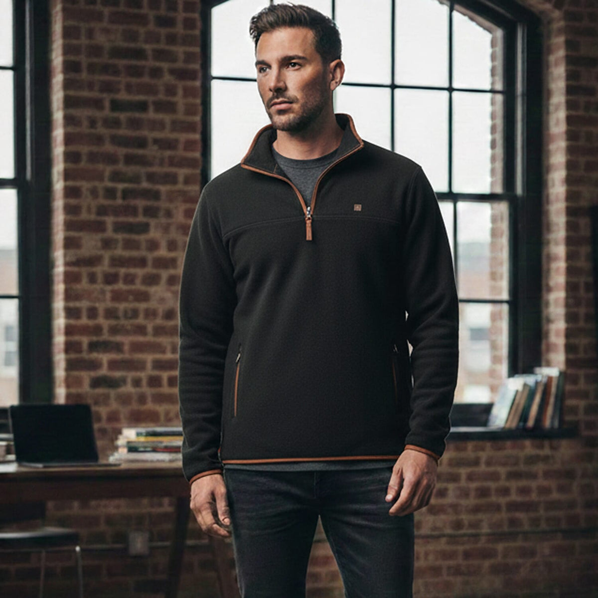 JJ Willis Quarter Zip Fleece Jacket With Contrast Tipping (Size XXL) - Black