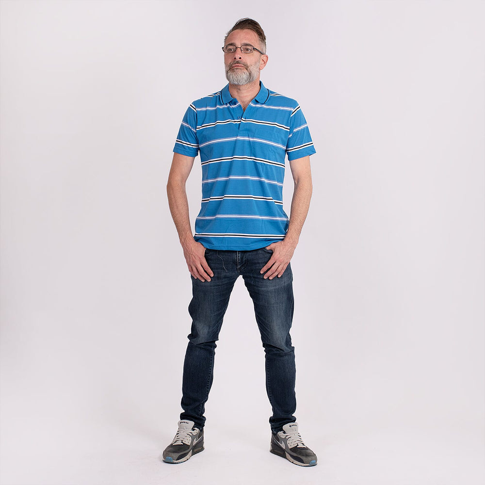 JJ Willis Stripe Polo Shirt (Size XXL) - Royal Blue