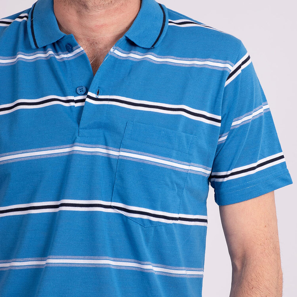JJ Willis Stripe Polo Shirt (Size XXL) - Royal Blue