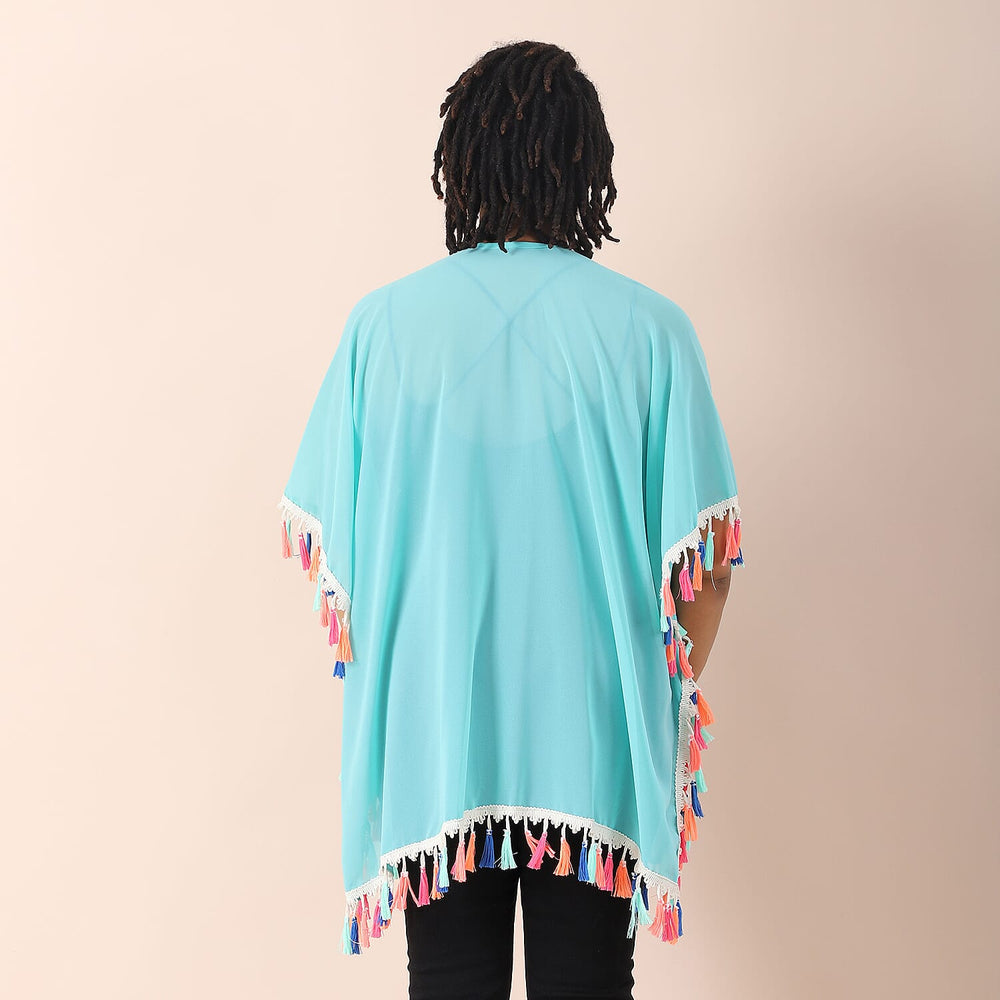 JOVIE Chiffon Kimono with Floral Printed Border (Size 75X82 Cm) - Blue