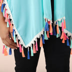 JOVIE Chiffon Kimono with Floral Printed Border (Size 75X82 Cm) - Blue