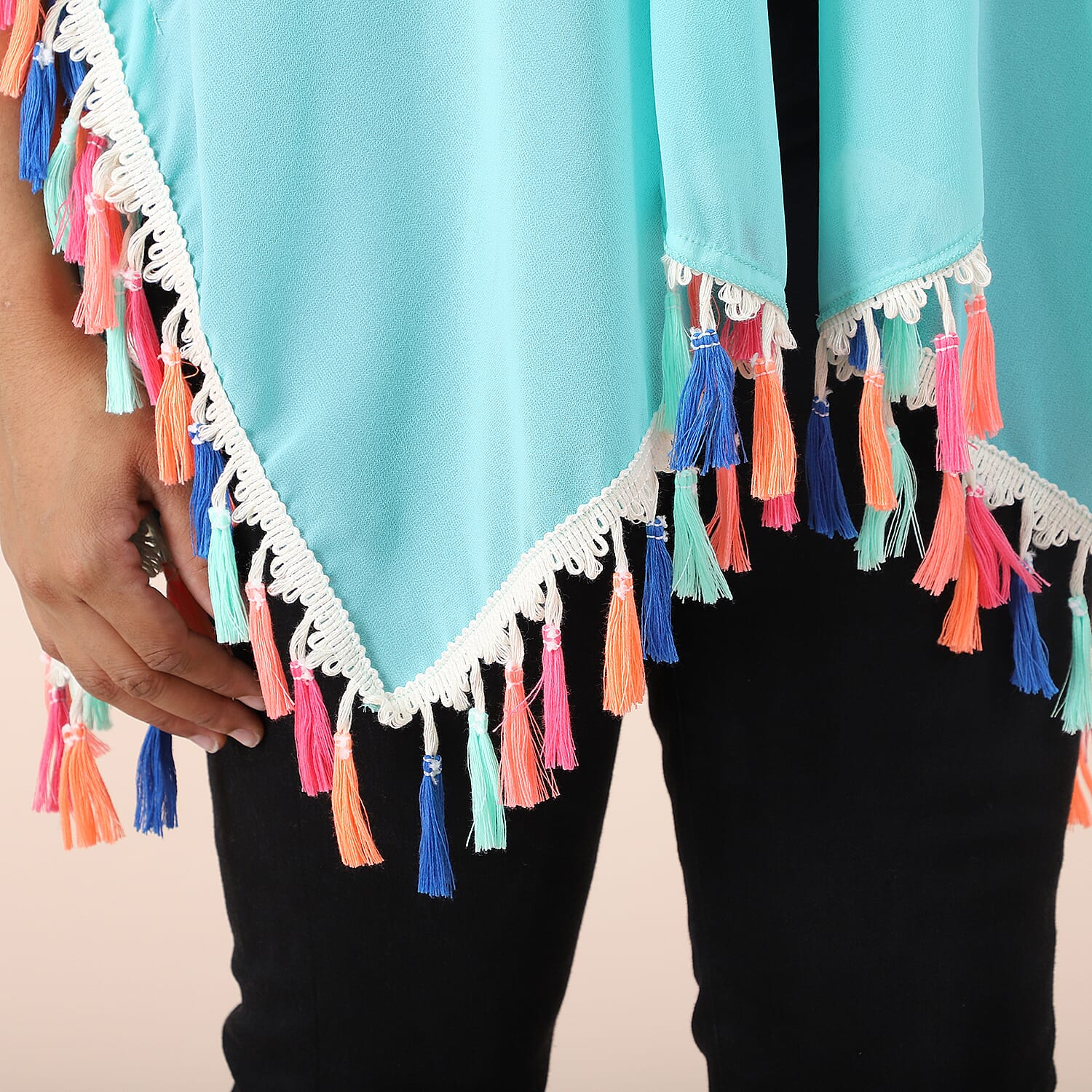 JOVIE Chiffon Kimono with Floral Printed Border (Size 75X82 Cm) - Blue