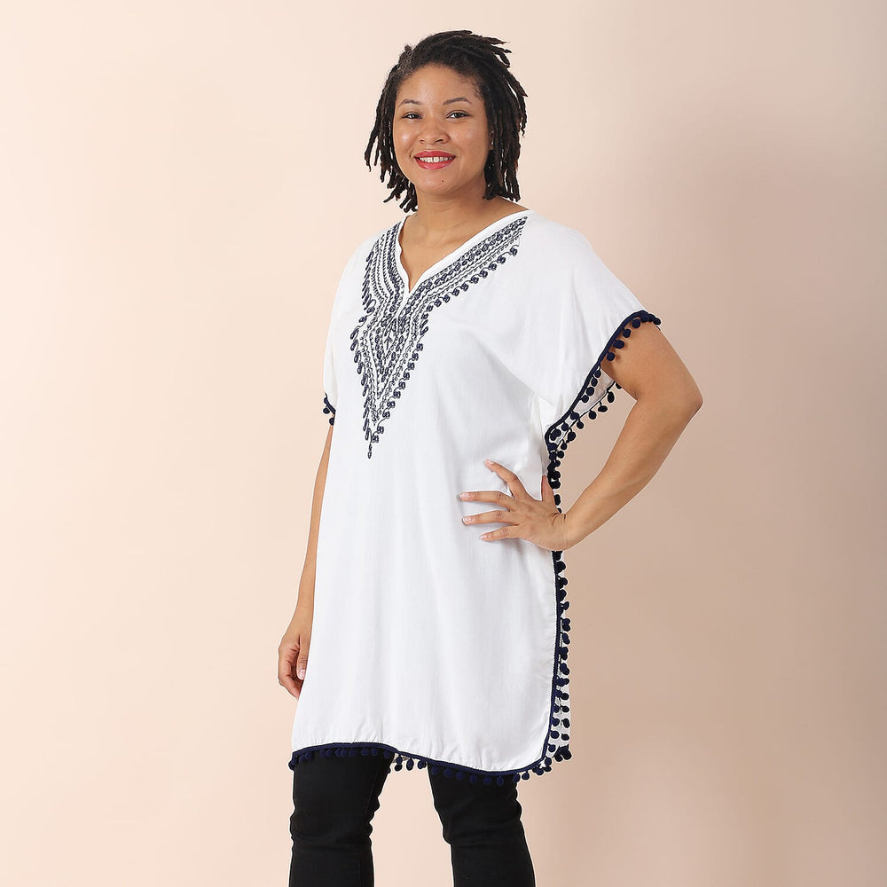 JOVIE 100% Viscose Kaftan with Embroidery (Size 8-22) - White & Black