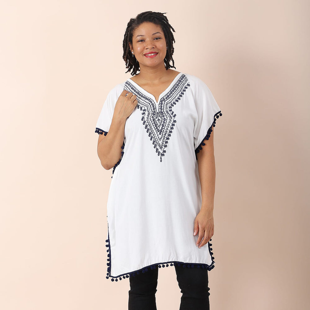 JOVIE 100% Viscose Kaftan with Embroidery (Size 8-22) - White & Black