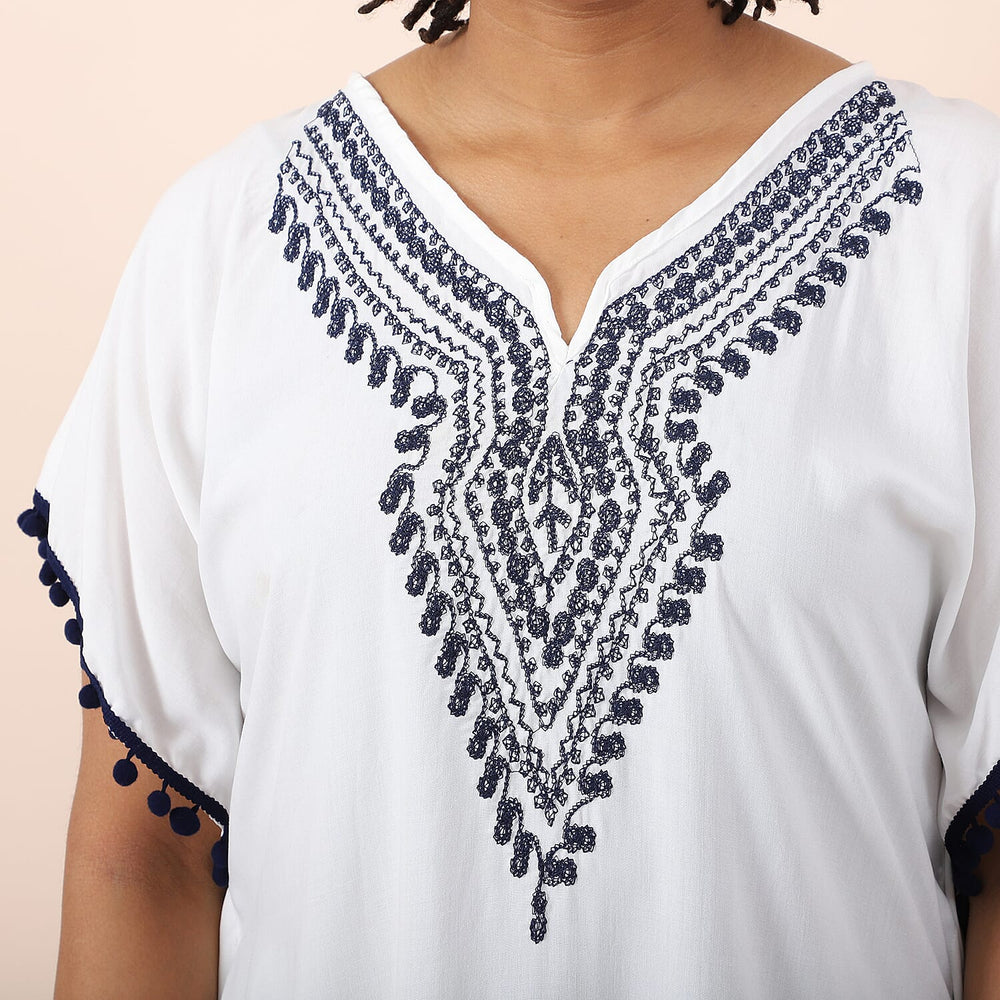 JOVIE 100% Viscose Kaftan with Embroidery (Size 8-22) - White & Black