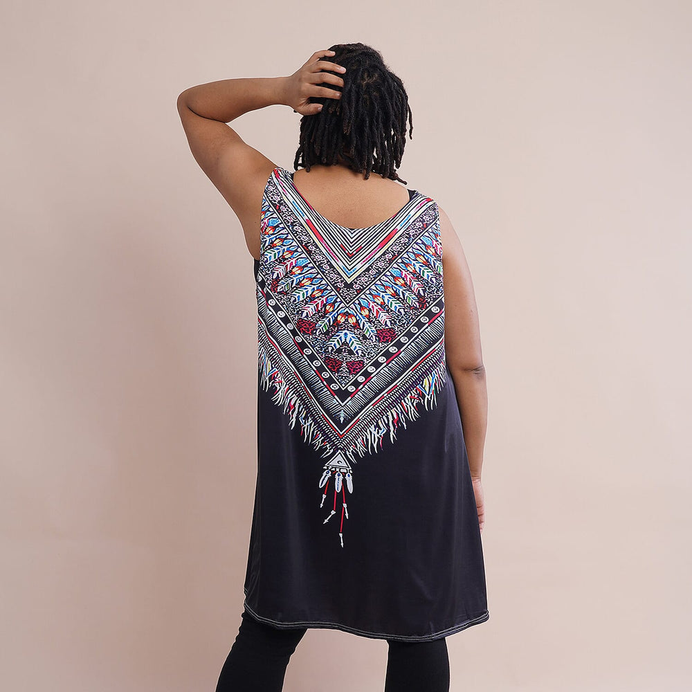 JOVIE Embroidery Sleeveless A-Line Women Tunic (Size-22 ) - Black