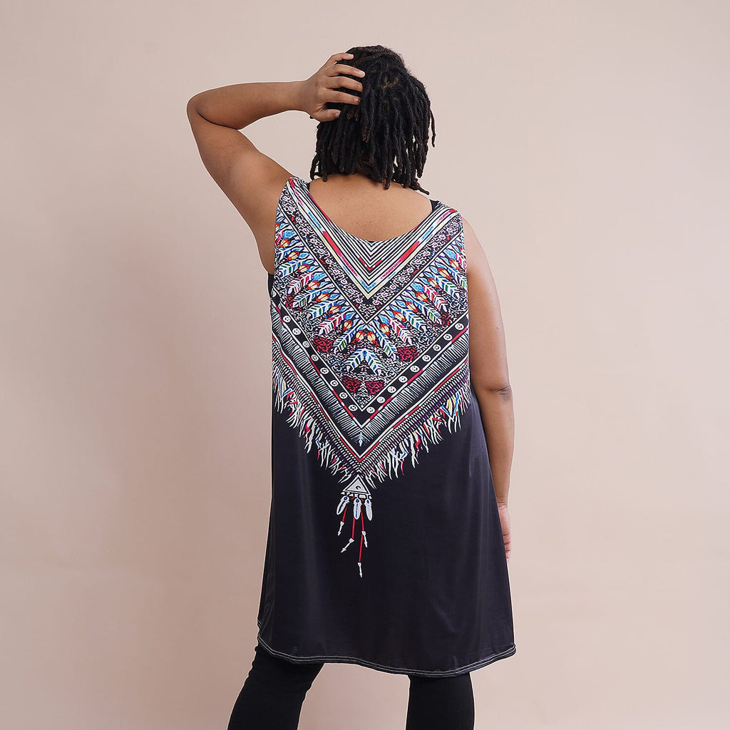JOVIE Embroidery Sleeveless A-Line Women Tunic (Size-22 ) - Black