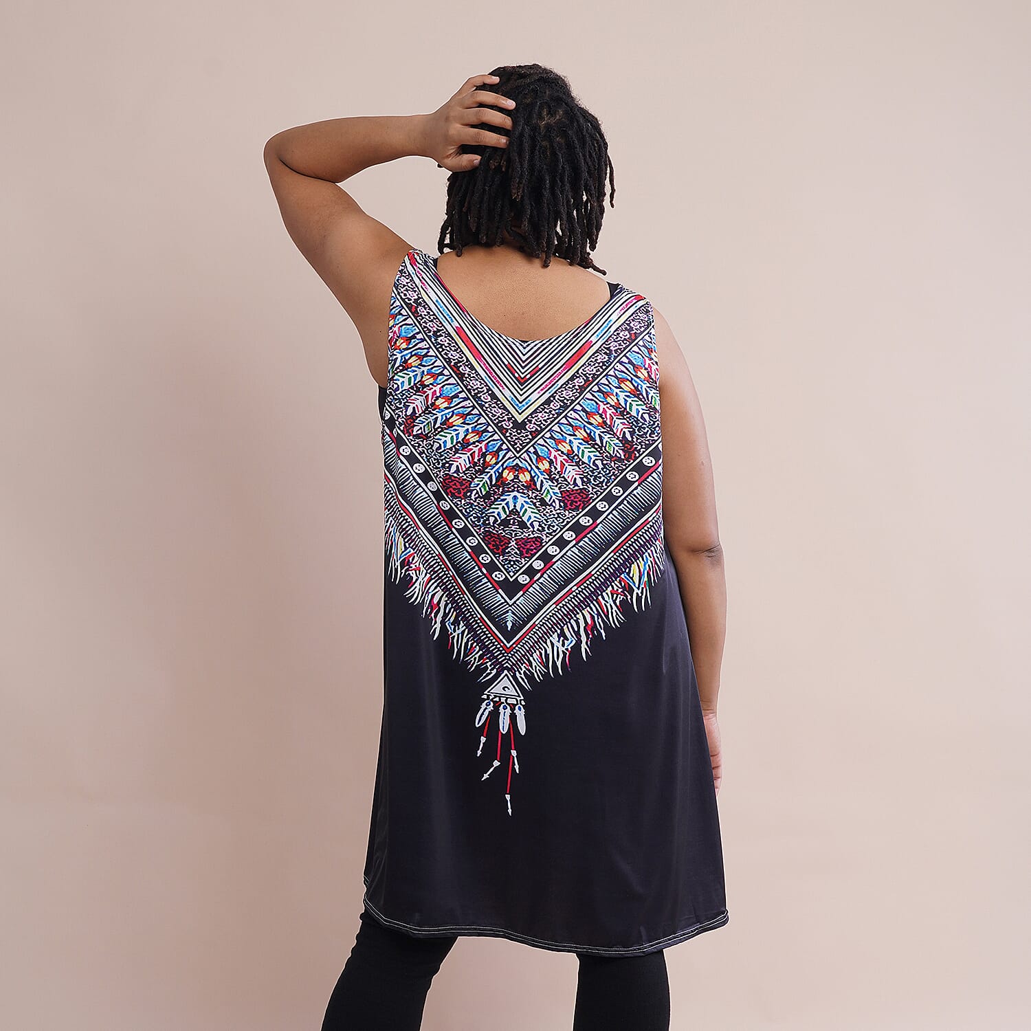 JOVIE Embroidery Sleeveless A-Line Women Tunic (Size-22 ) - Black