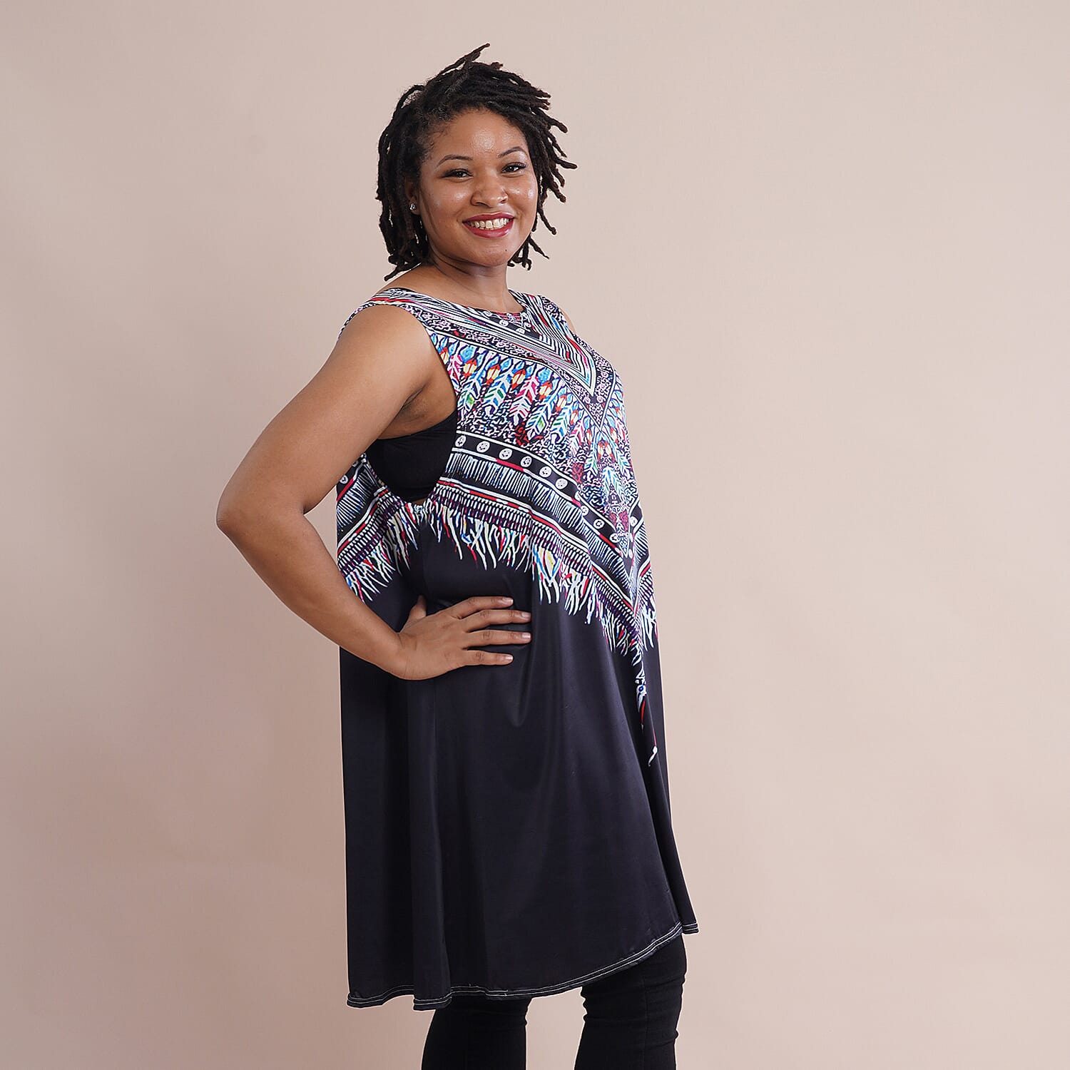 JOVIE Embroidery Sleeveless A-Line Women Tunic (Size-22 ) - Black