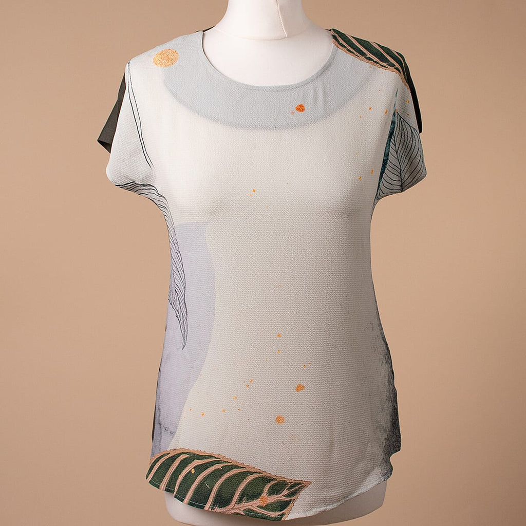 JOVIE Leaf Pattern Low Sleeves Blouse (Size S - 8) - Khaki