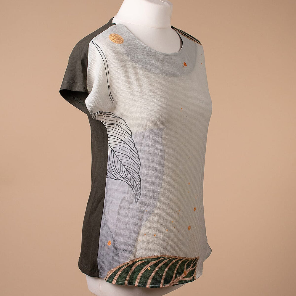 JOVIE Leaf Pattern Low Sleeves Blouse (Size S - 8) - Khaki