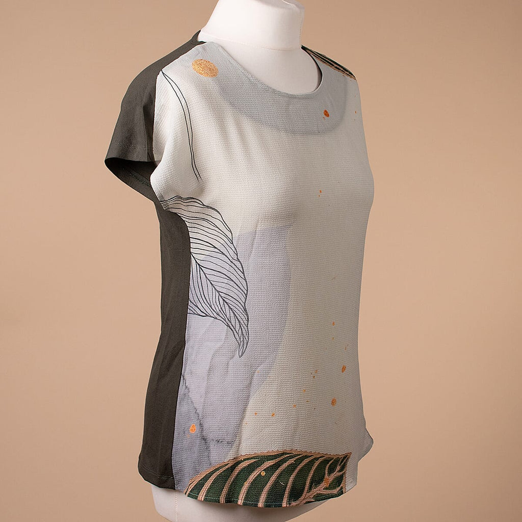 JOVIE Leaf Pattern Low Sleeve Blouse (Size L-XL - 12-14) - Khaki