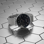 Jowissa - Facet Swiss Water Resistant Black Dial Bracelet Watch with Star Cut and Stainless Steel Mesh Style Strap