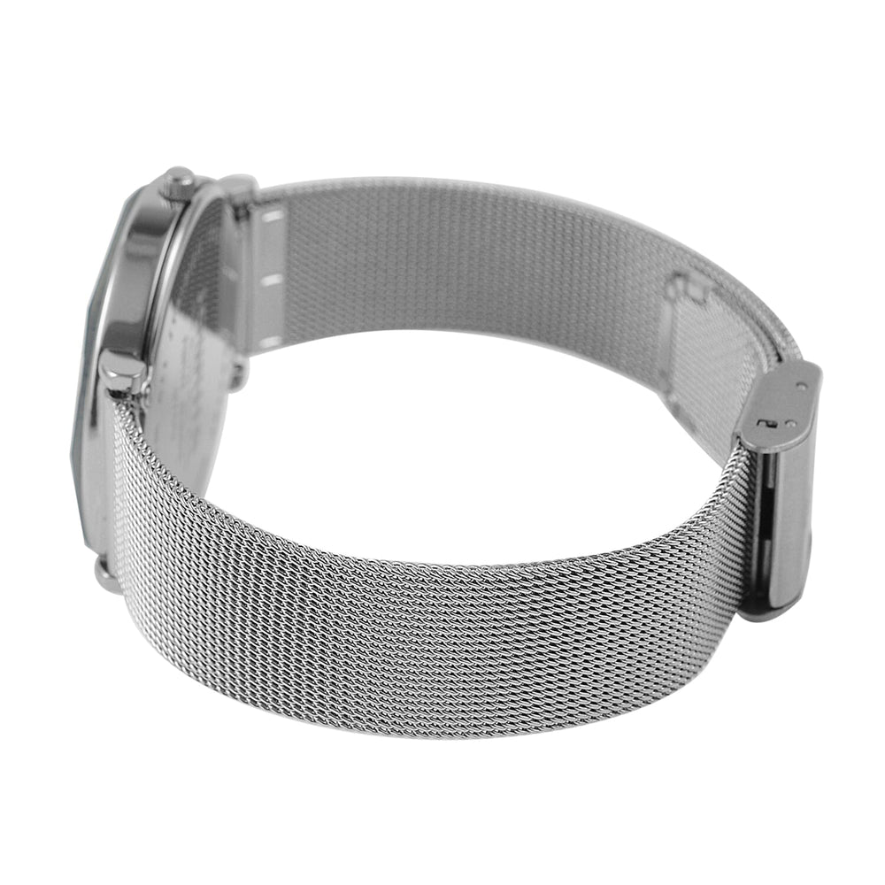 Jowissa - Facet Swiss Water Resistant Black Dial Bracelet Watch with Star Cut and Stainless Steel Mesh Style Strap