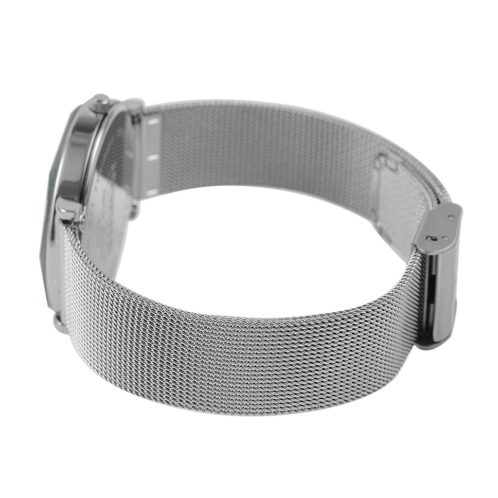 Jowissa - Facet Swiss Water Resistant Black Dial Bracelet Watch with Star Cut and Stainless Steel Mesh Style Strap