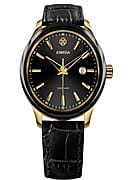 JOWISSA Tiro Swiss Mens 5 ATM Water Resistant Watch with Alligator Print Genuine Leather Strap - Black & Gold