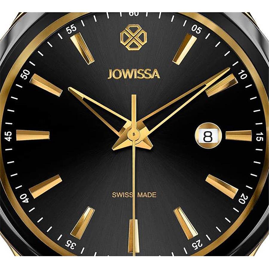 JOWISSA Tiro Swiss Mens 5 ATM Water Resistant Watch with Alligator Print Genuine Leather Strap - Black & Gold
