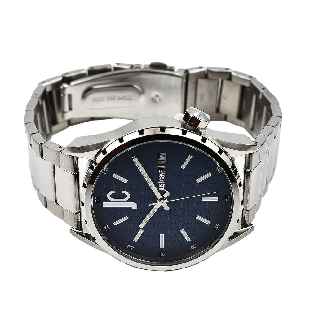 JUST CAVALLI 10 ATM Water Resistant Blue Dial Watch with Stainless Steel Chain Strap