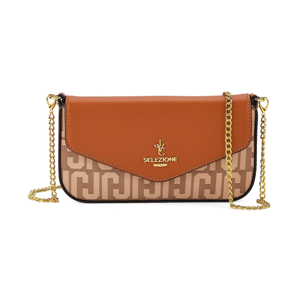 JVC- Milano Style Italian Luxury Shoulder Chain Crossbody Bag - Brown & Tan