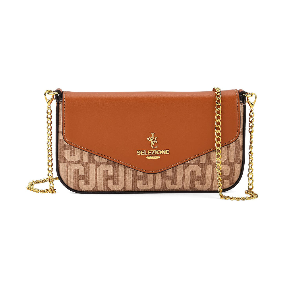 JVC- Milano Style Italian Luxury Shoulder Chain Crossbody Bag - Brown & Tan