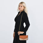 JVC- Milano Style Italian Luxury Shoulder Chain Crossbody Bag - Brown & Tan