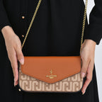 JVC- Milano Style Italian Luxury Shoulder Chain Crossbody Bag - Brown & Tan