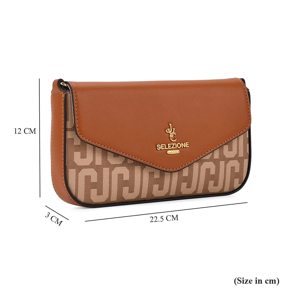 JVC- Milano Style Italian Luxury Shoulder Chain Crossbody Bag - Brown & Tan