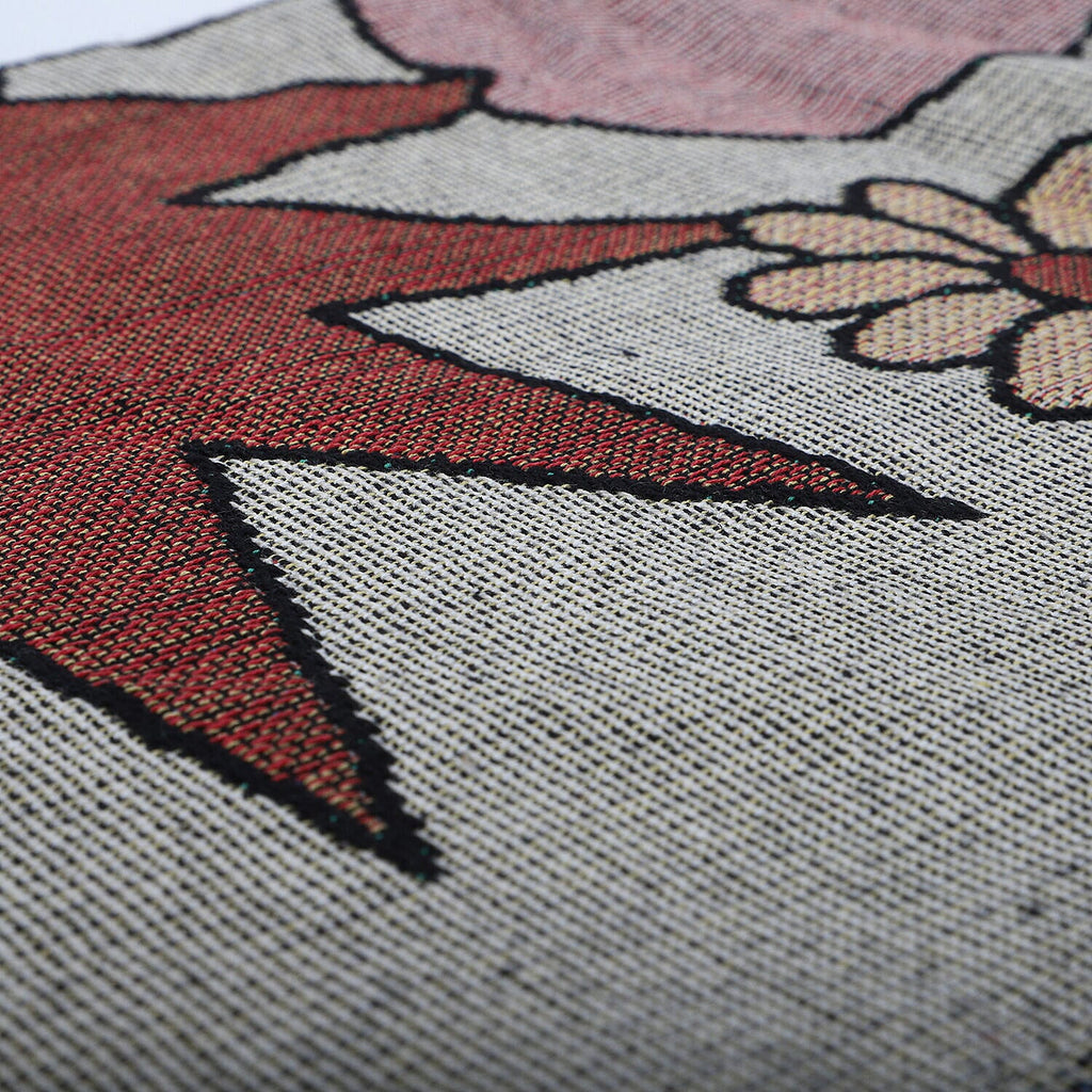 Jacquard Woven Big Flower Printed Throw with Fringes (Size 150x126Cm) - Red, Pink and Multi