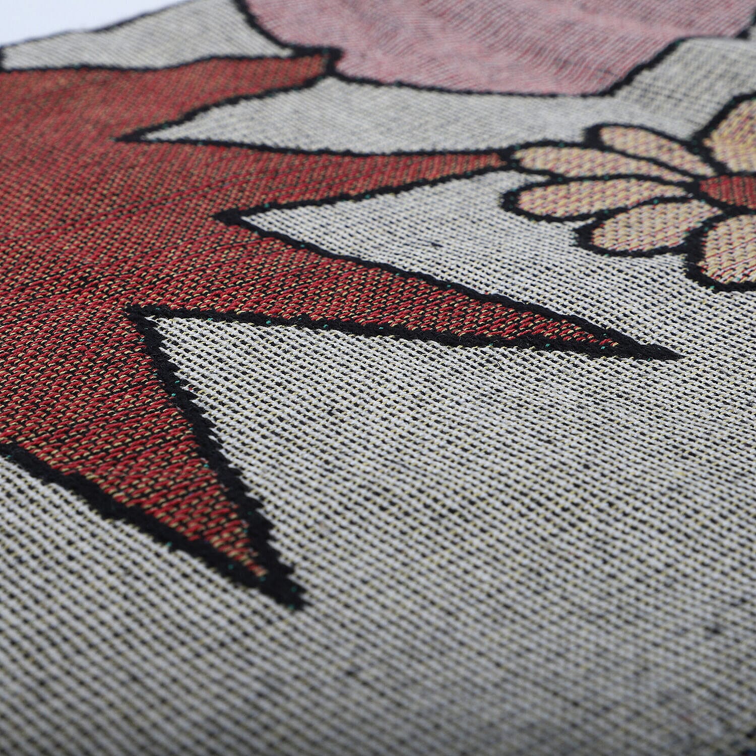 Jacquard Woven Big Flower Printed Throw with Fringes (Size 150x126Cm) - Red, Pink and Multi