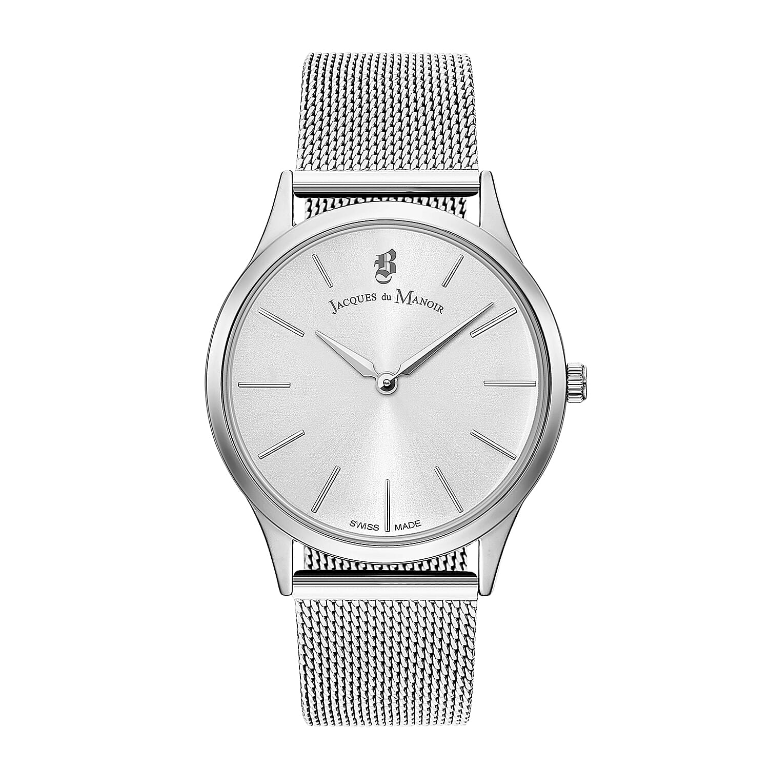 Jacques Du Manoir Emotion Swiss Movement Silver Dial Water Resistant Watch with Milanese Bracelet Strap in Stainless Steel