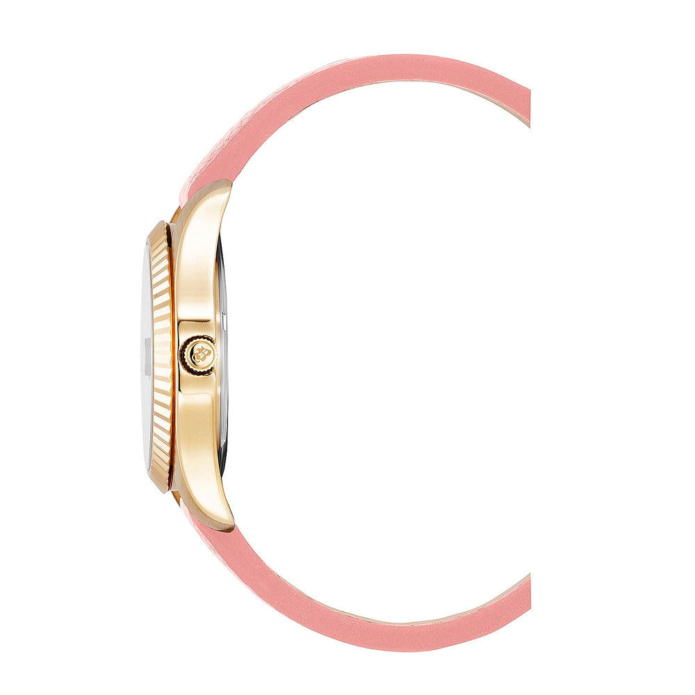 Jacques Du Manoir Inspiration Swiss Quartz Movt. 5ATM WR Pink Dial with Gold Case Ladies Watch with Leather Strap