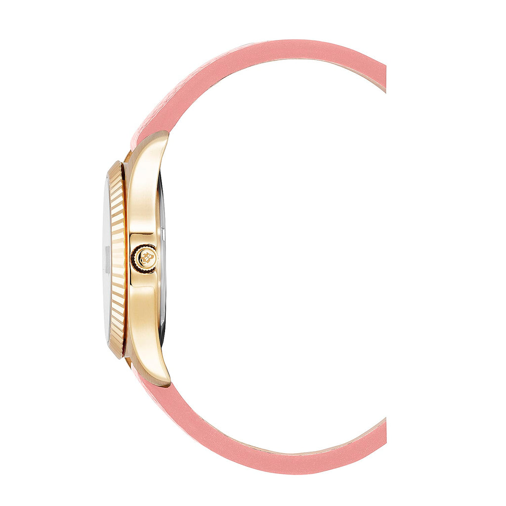 Jacques Du Manoir Inspiration Swiss Quartz Movt. 5ATM WR Pink Dial with Gold Case Ladies Watch with Leather Strap
