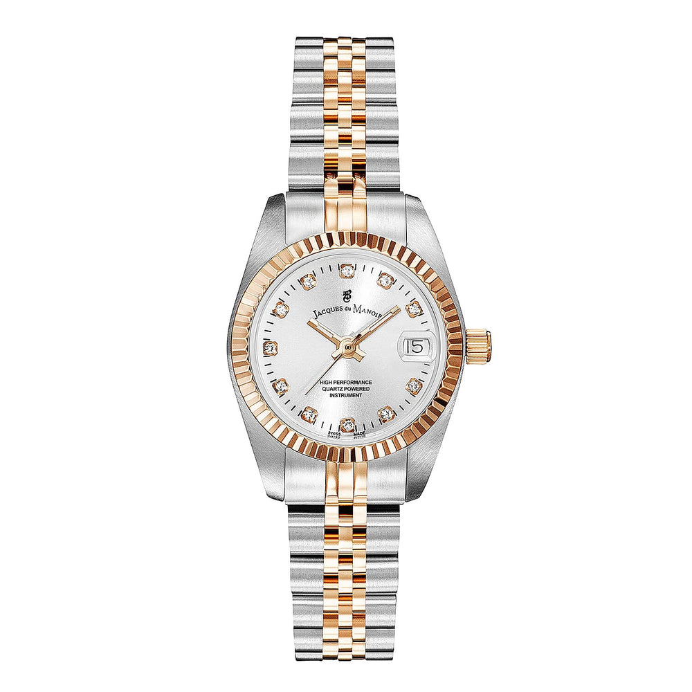 Jacques Du Manoir Inspiration Swiss Quartz Movt. 5ATM WR Silver Dial Ladies Watch with Two Tone Stainless Steel Strap