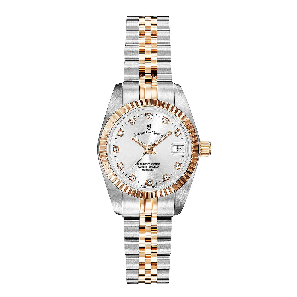 Jacques Du Manoir Inspiration Swiss Quartz Movt. 5ATM WR Silver Dial Ladies Watch with Two Tone Stainless Steel Strap