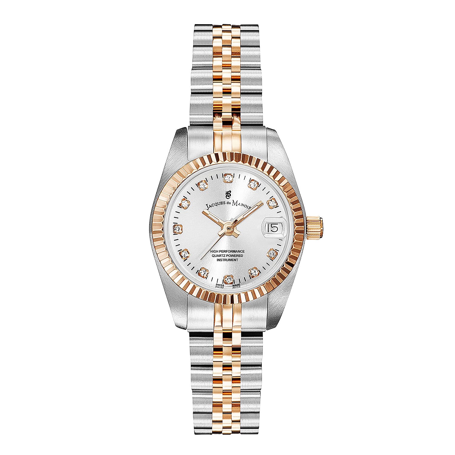 Jacques Du Manoir Inspiration Swiss Quartz Movt. 5ATM WR Silver Dial Ladies Watch with Two Tone Stainless Steel Strap
