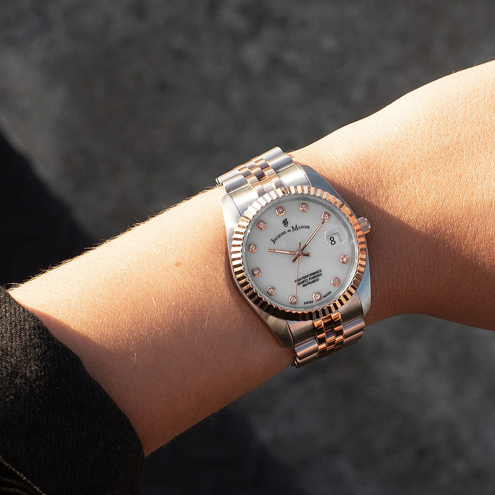 Jacques Du Manoir Inspiration Swiss Quartz Movt. 5ATM WR Silver Dial Ladies Watch with Two Tone Stainless Steel Strap