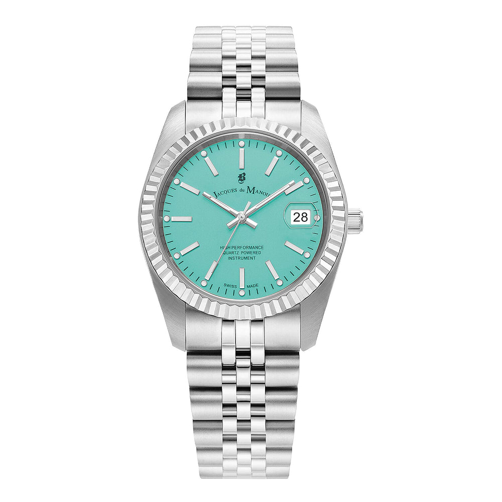 Jacques Du Manoir Inspiration Swiss Quartz Movt. 5ATM WR Blue Dial Ladies Watch with Silver Colour Stainless Steel Strap