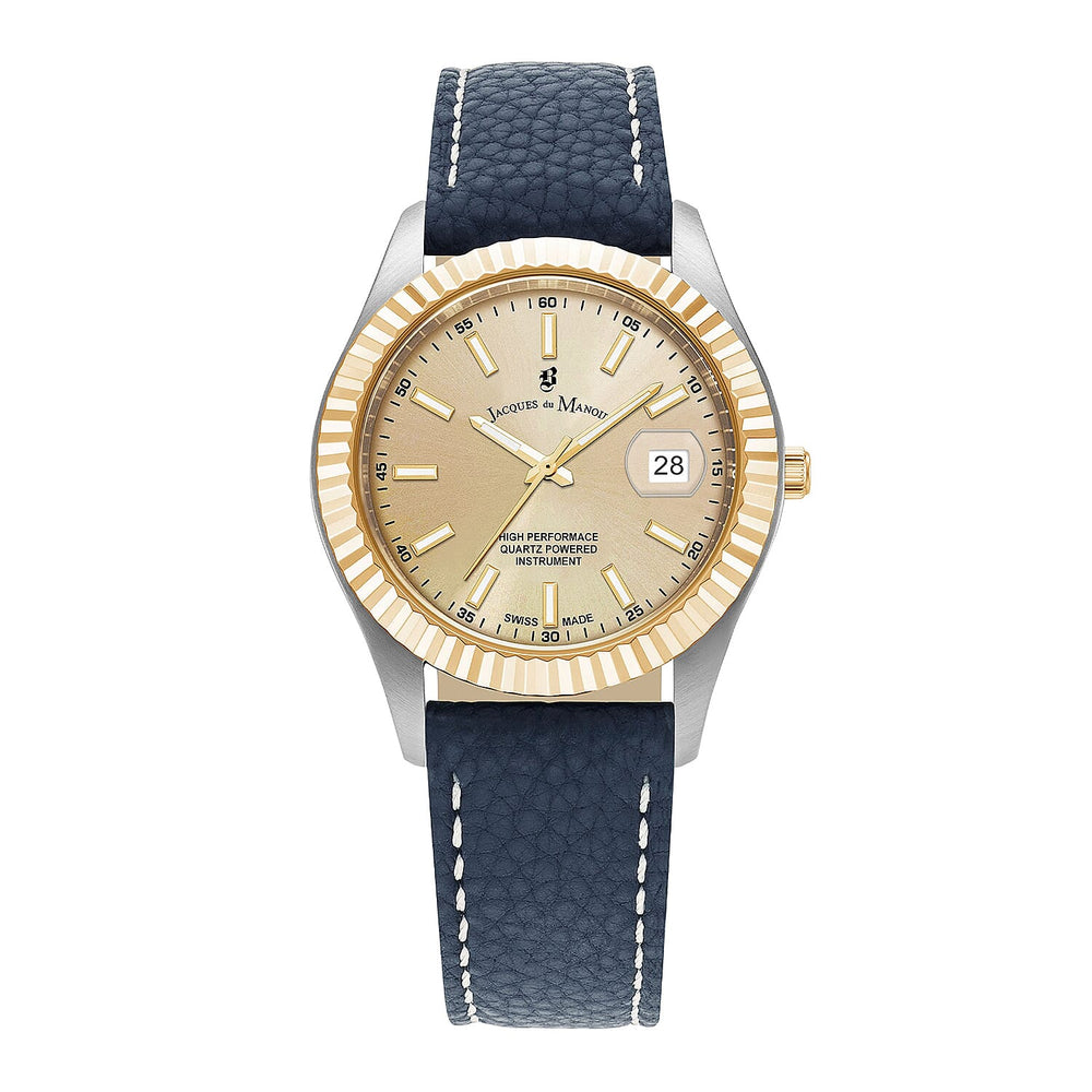 Jacques Du Manoir  Classics 5ATM Swiss Made Stainless Steel Watch with Genuine Leather Strap