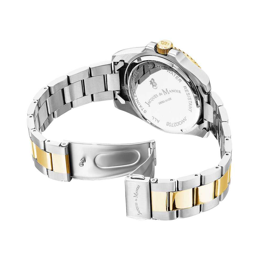 JACQUES DU MANOIR Swiss Quartz Movement 5ATM Water Resistance Silver - Gold Dial Mens Watch with Two-Tone Stainless Steel Strap