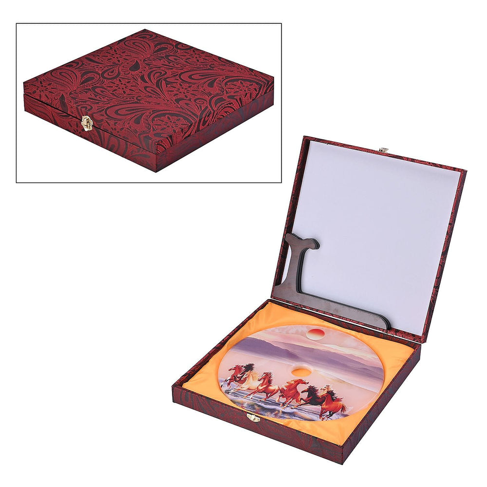 EXCLUSIVE LIMITED EDITION- Serpentine Horses Painted Disk with Wooden Stand 13255 Cts.Presented in a gift box